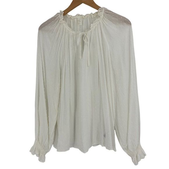 Womans Top H & M White Viscose BoHo size 10 M 0270 Dobby Texture - Picture 1 of 5